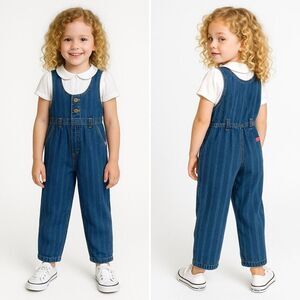 Vintage OshKosh B’gosh Girls Denim Overalls 6 USA Made 90s Stripe Cute Americana